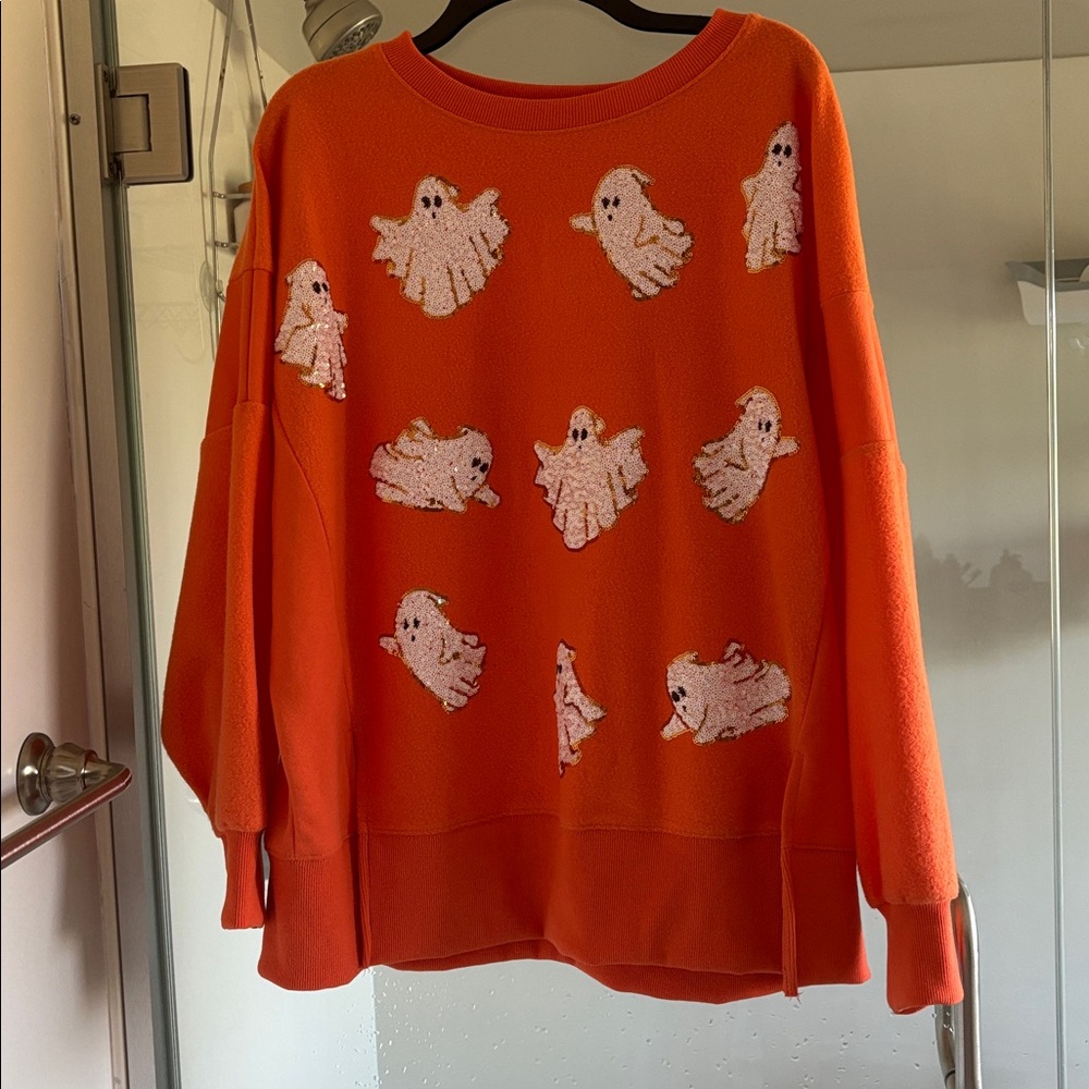 Orange Sweater With Ghost Pattern Size Is Small B… - image 1